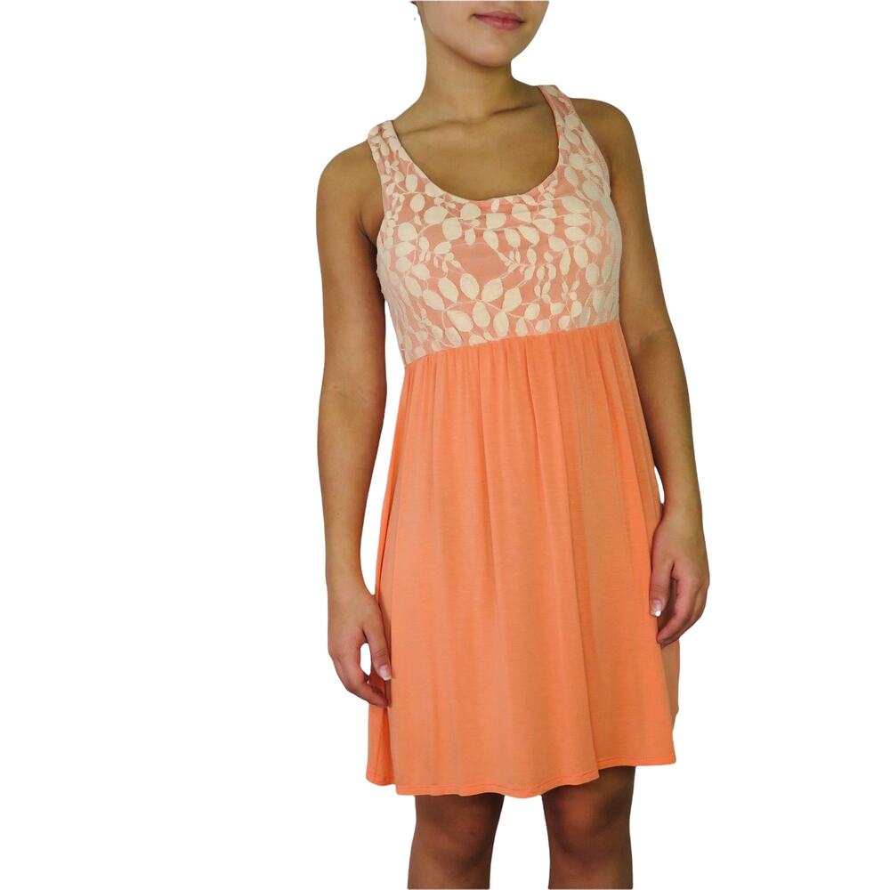 Anthro Modern Vintage Peach Leaf Lace Dress Medium Hippie Crunchy Minimalist